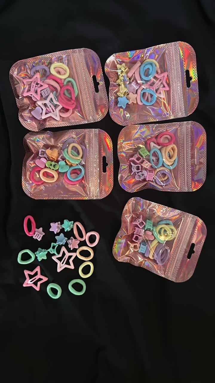 Baby Girl Hair Accessories Set – Cute Mini Hair Clips, Rubber Bands, Ribbons & Ponytail Accessories