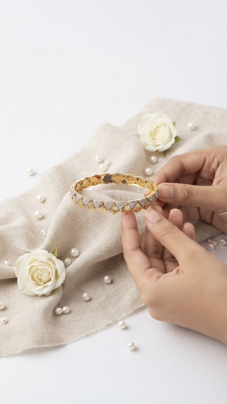 Pure Silver Gold-Plated Kara Bracelet for Women – Elegant Traditional Jewelry