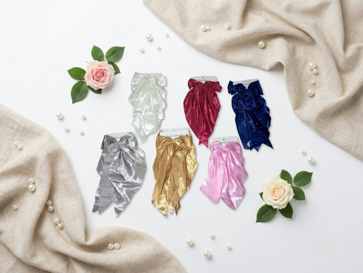 Silk Long Bow Hair Pin – Elegant Satin Ribbon Bow for Girls & Women