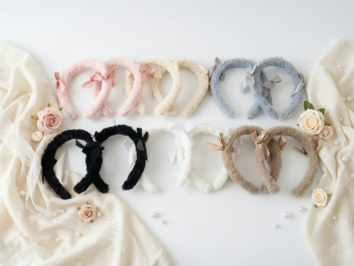 Fur Hair Band with Bow – Cute Fluffy Headband for Girls & Women