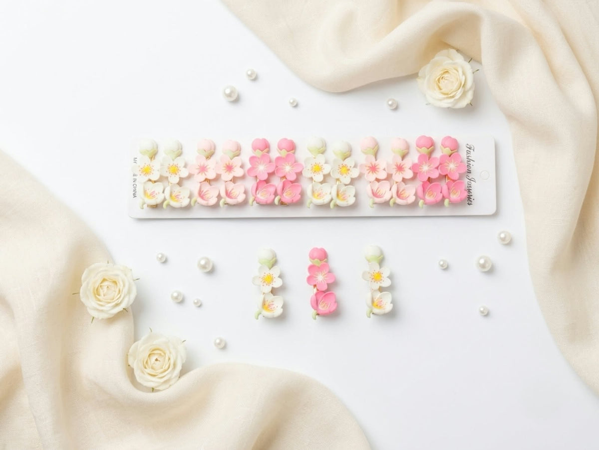 Printed Flower Hair Pins – Cute Floral Hair Clips, Pair Set for Girls & Women
