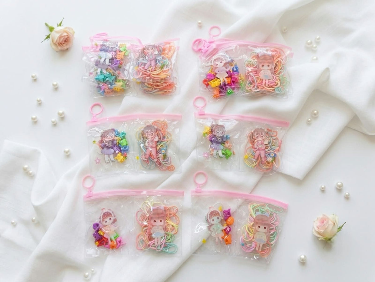 Kids Hair Accessories Pouch – Cute Hair Clips, Ponies & Mini Accessories Set