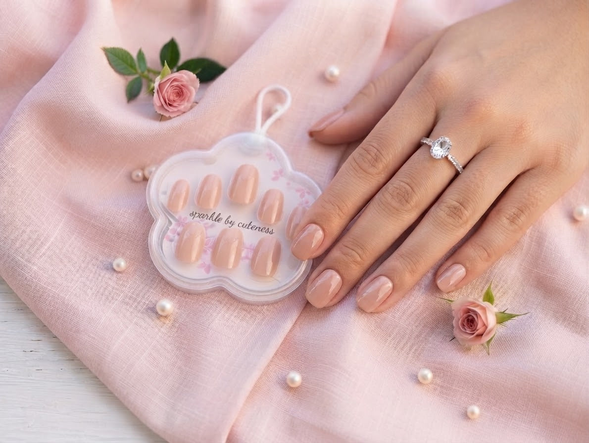 Short Nude Pink Press-On Nails – Elegant Natural-Look False Nails with Free Application Kit